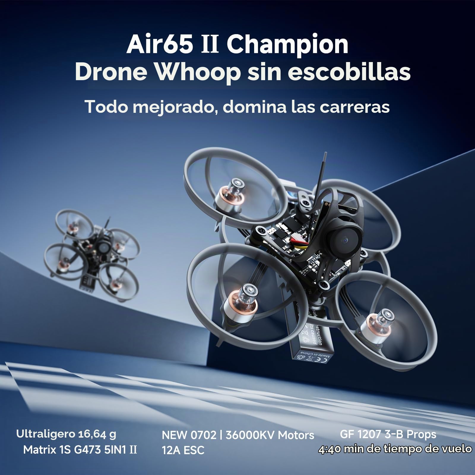 BETAFPV Air65 II Brushless Whoop Quadcopter, Ultraleichte 1S 65mm Mikro Drohne mit Matrix 1S 5IN1 II 12A FC, 0702 36000KV Motor, 1207 3-Blatt Prop, C03 Kamera, Air II Überdachung Rahmen für FPV-Flug