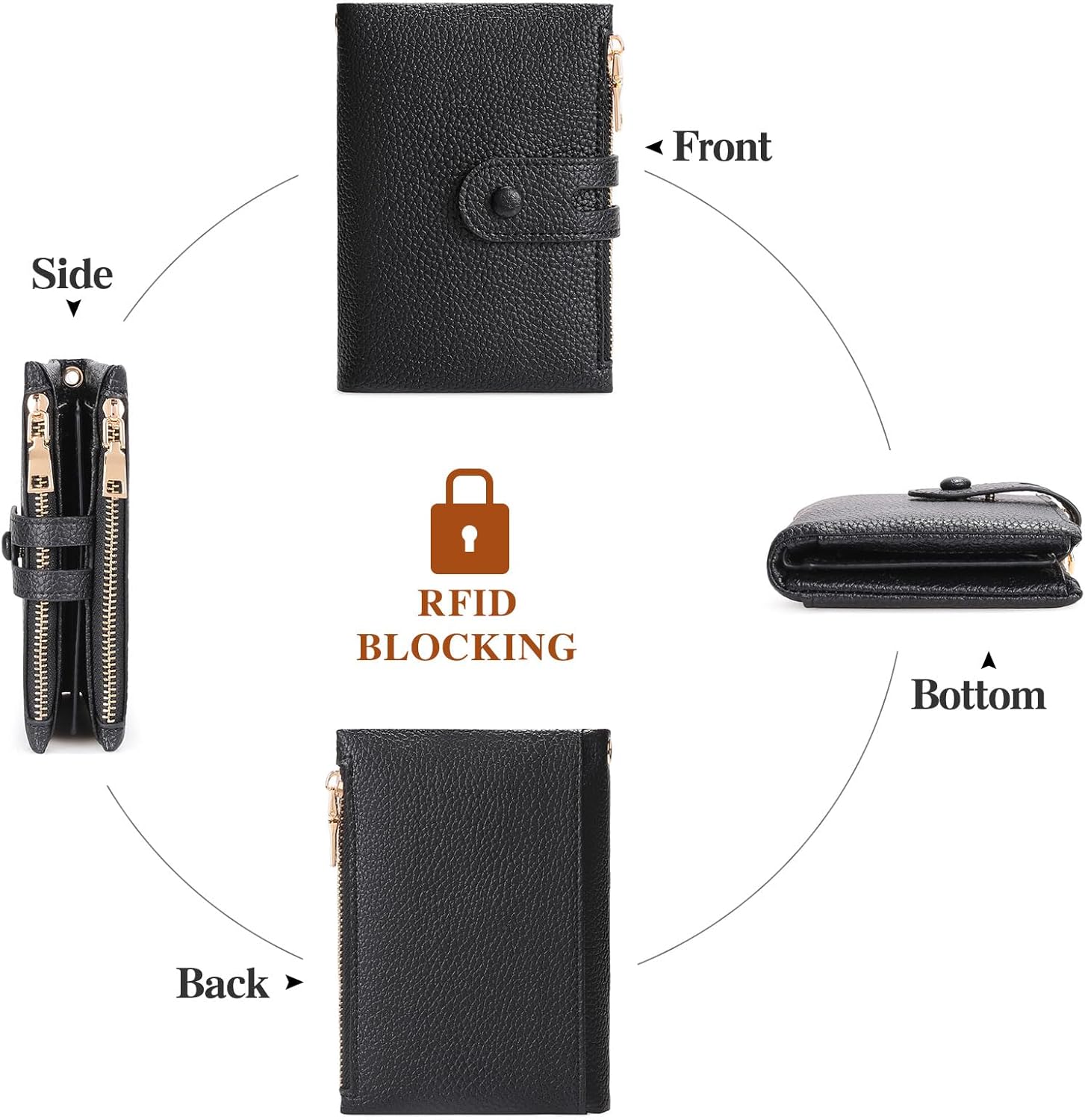 FALAN MULE Small Wallet for Women Leather RFID Blocking Wristlet Bifold Card Holder with Double Zipper Pockets - Image 5