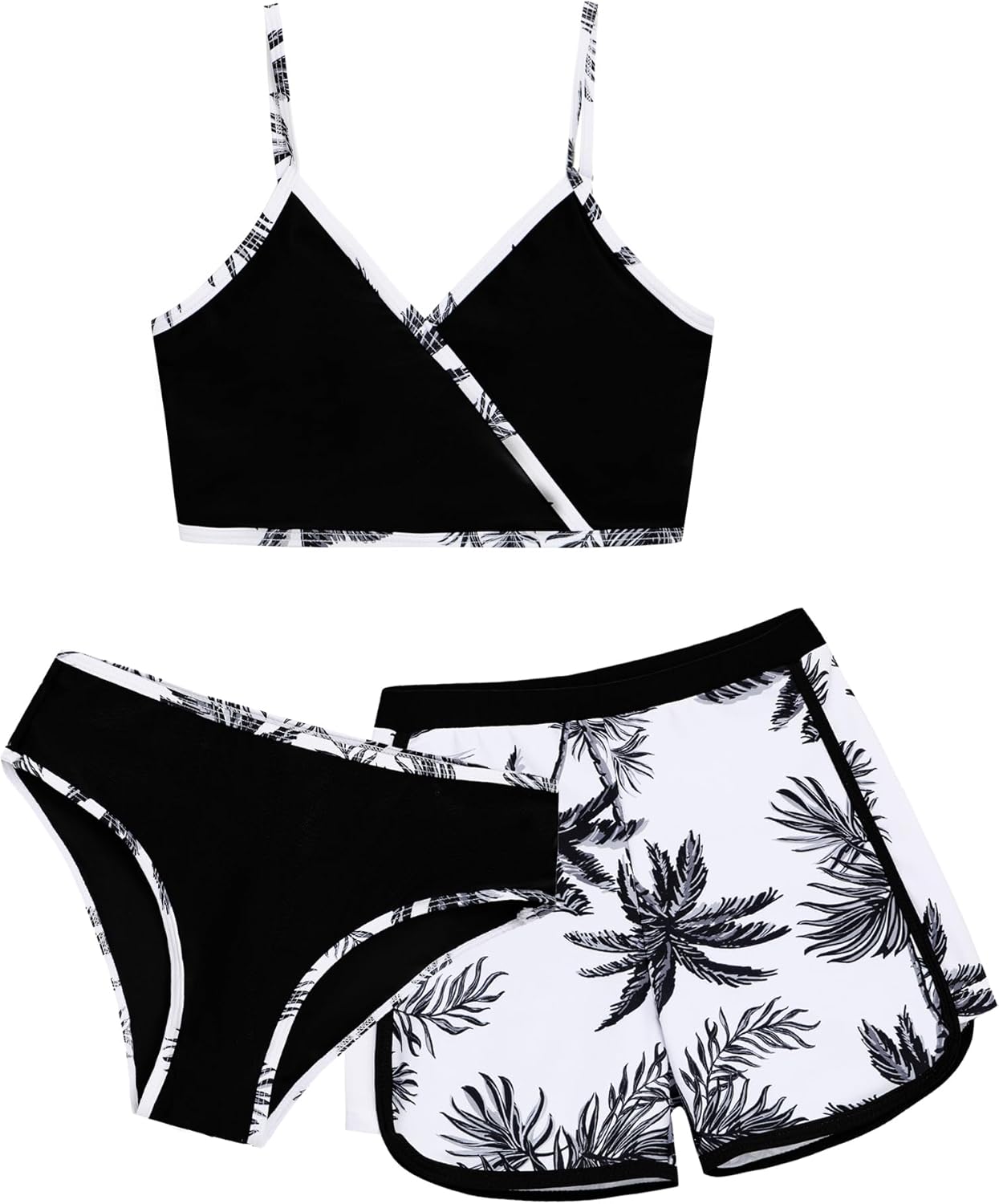 Girls 3 Piece Bikini Bathing Suit Teen Girls Swimwear Sport Swimsuits with Shorts 9-16T