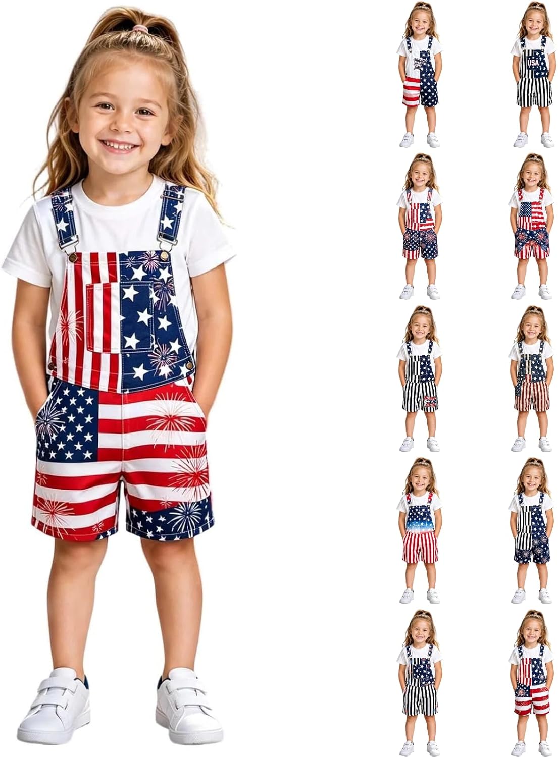 4th of July Kids Overalls American Flag Bibs Fourth Patriotic Outfits Boys Girls Accessories Romper Jumpsuit Outfit
