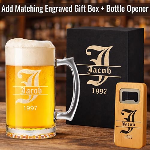 Miniatura 5 de Gifts Inscribed Taza de Cerveza Personalizada de 16 oz con Fuente Personalizada Grabada en Vidrio con Tu Texto  Regalo Único para Papá, Esposo,