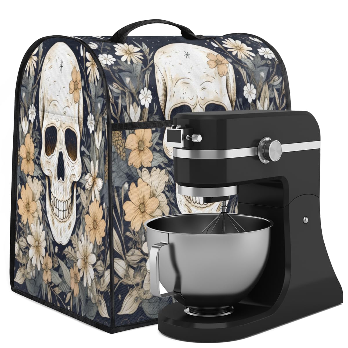 Coffee Maker Cover Flower Skull Kitchen Appliance Covers Small Appliance Covers Blender Cover Juicer Cover Dust Covers for Kitchen Appliances with Top Handle and Pockets,Washable,C332