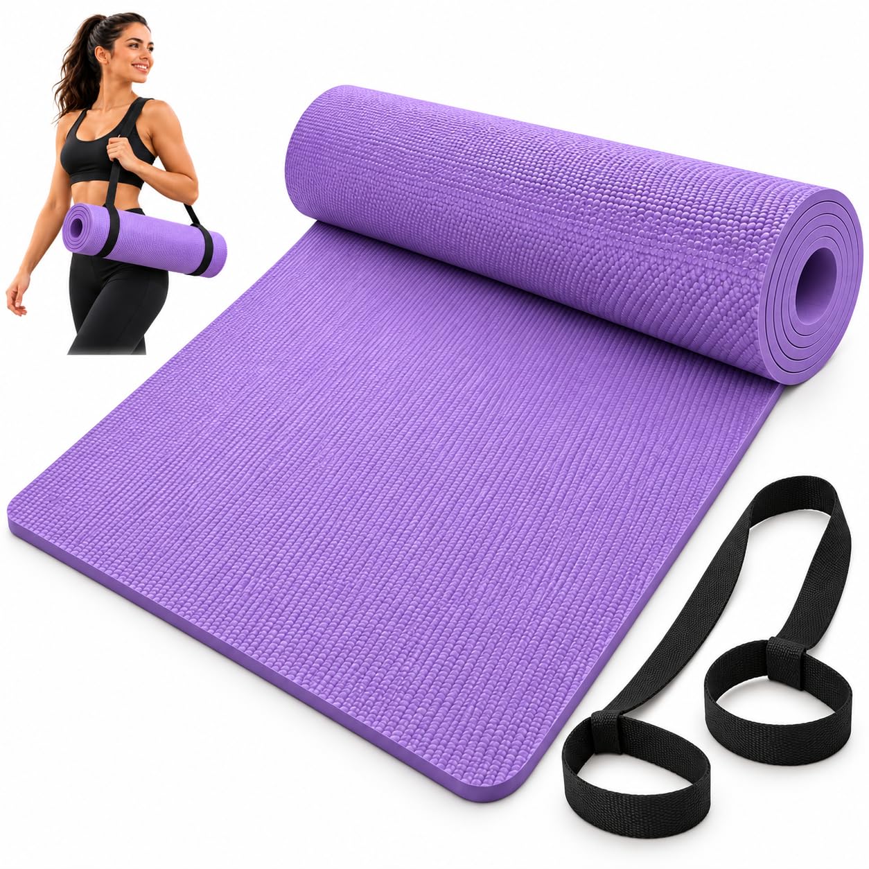 Tapete de Yoga EVA com Alça 170x60cm Lilás — Antiderrapante