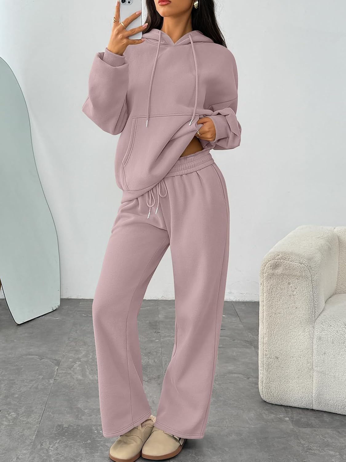 Trendy Queen Womens 2 Piece Outfits Lounge Fall Fashion Sets Oversized Sweatshirts Wide Leg Pants Sweatsuits Winter Clothes - Image 3