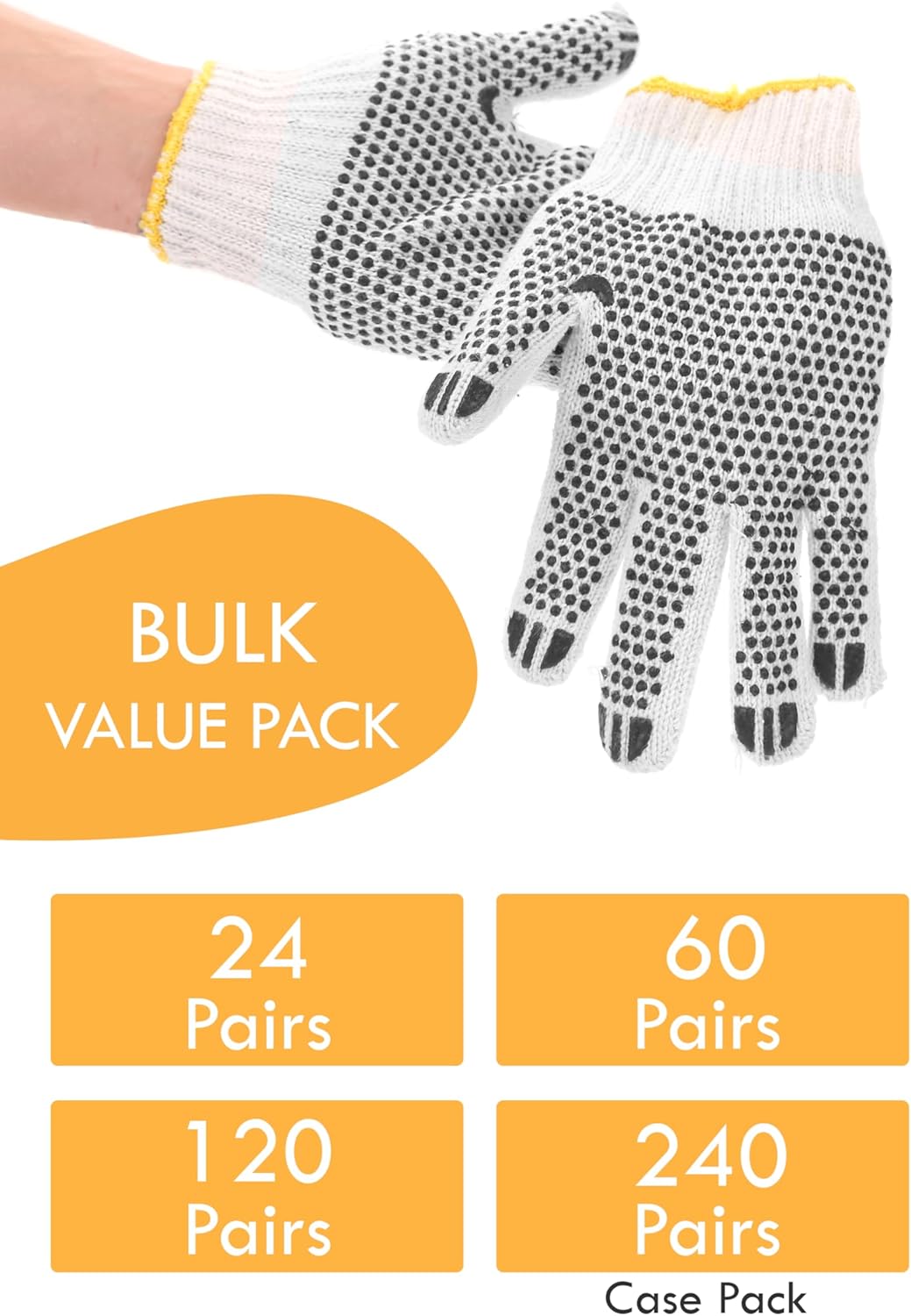 Bulk Grip Safety Work Gloves, Cotton Knit Non-Slip PVC Rubber Dots Garage Construction Warehouse Wholesale