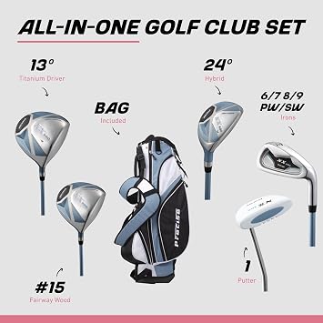 Precise NX460 - Women's Golf Club Set | Ultra-Light Graphite Shafts, Driver, Fairway & Hybrid, 4 Irons, Putter, Stand Bag, Headcovers, Petite To Regular