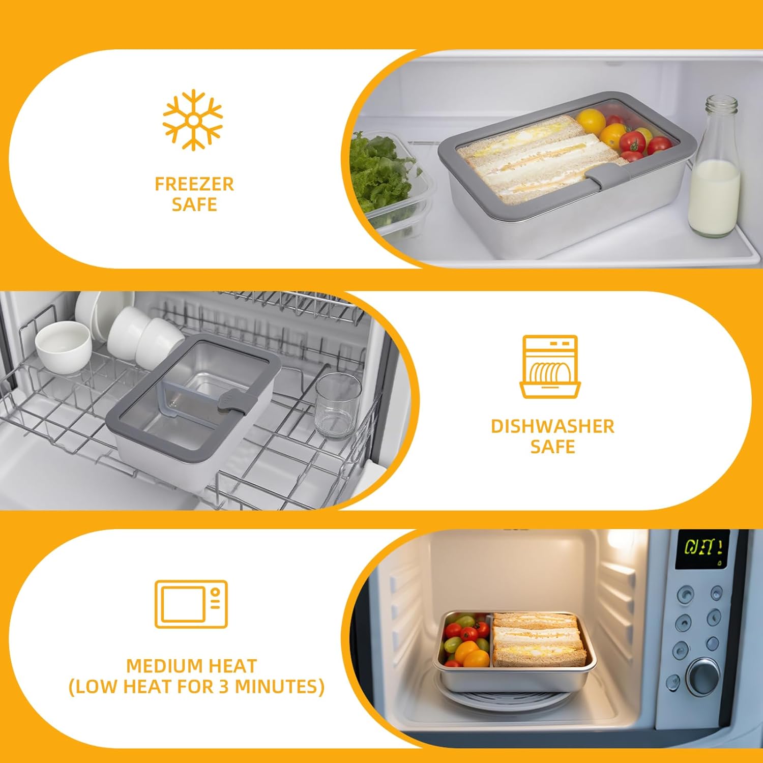 Bento Lunch Box for Adults, Stainless Steel Leakproof Food Storage Container, 42oz / 1.25L with Glass Lid, Microwave & Dishwasher Safe - Image 8