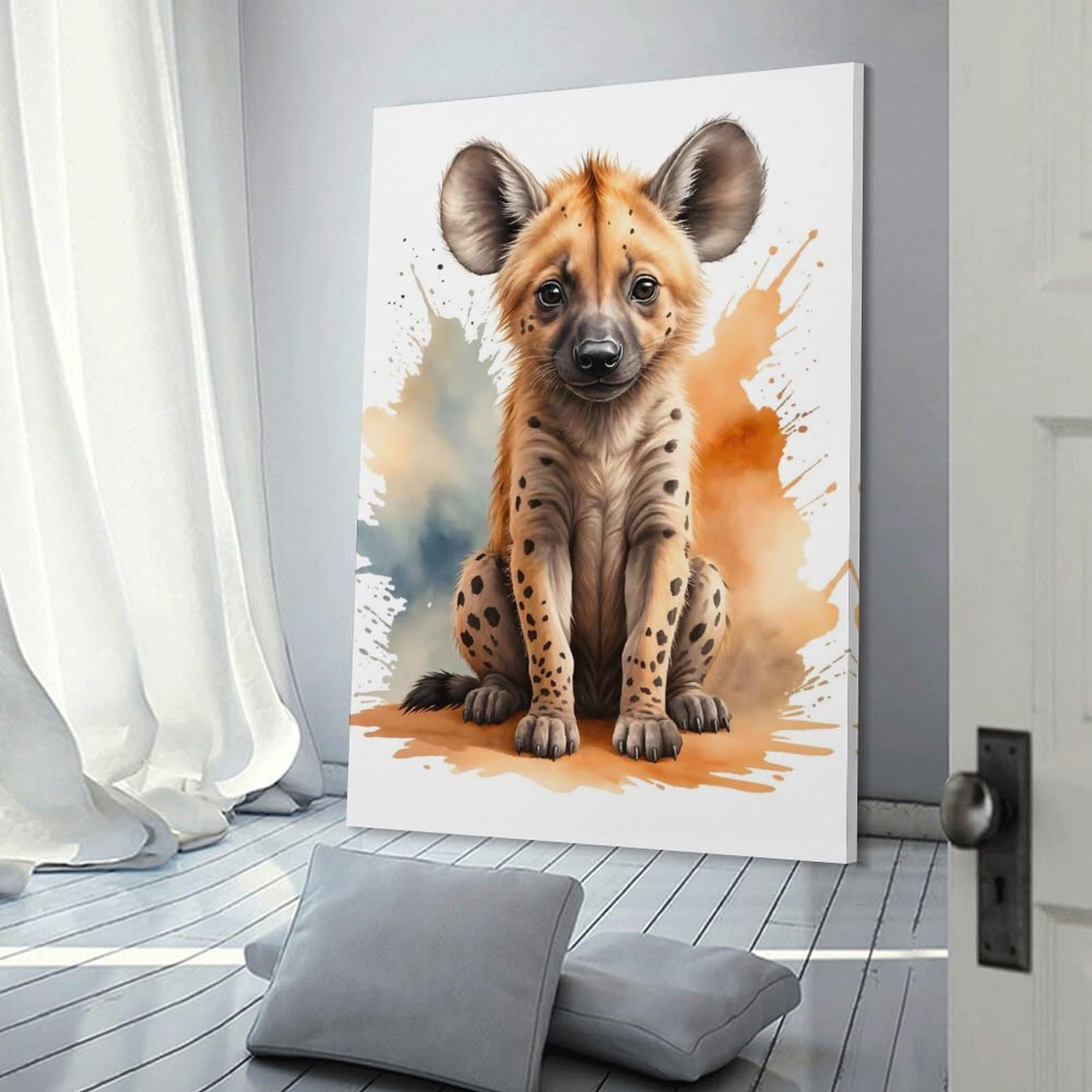 Junmoney Hyena Watercolor Canvas Wall Art 20x30inch(50x75cm), for Art Walls, Layered Displays Or Homes, Decorative Artwork with Flexible Styling