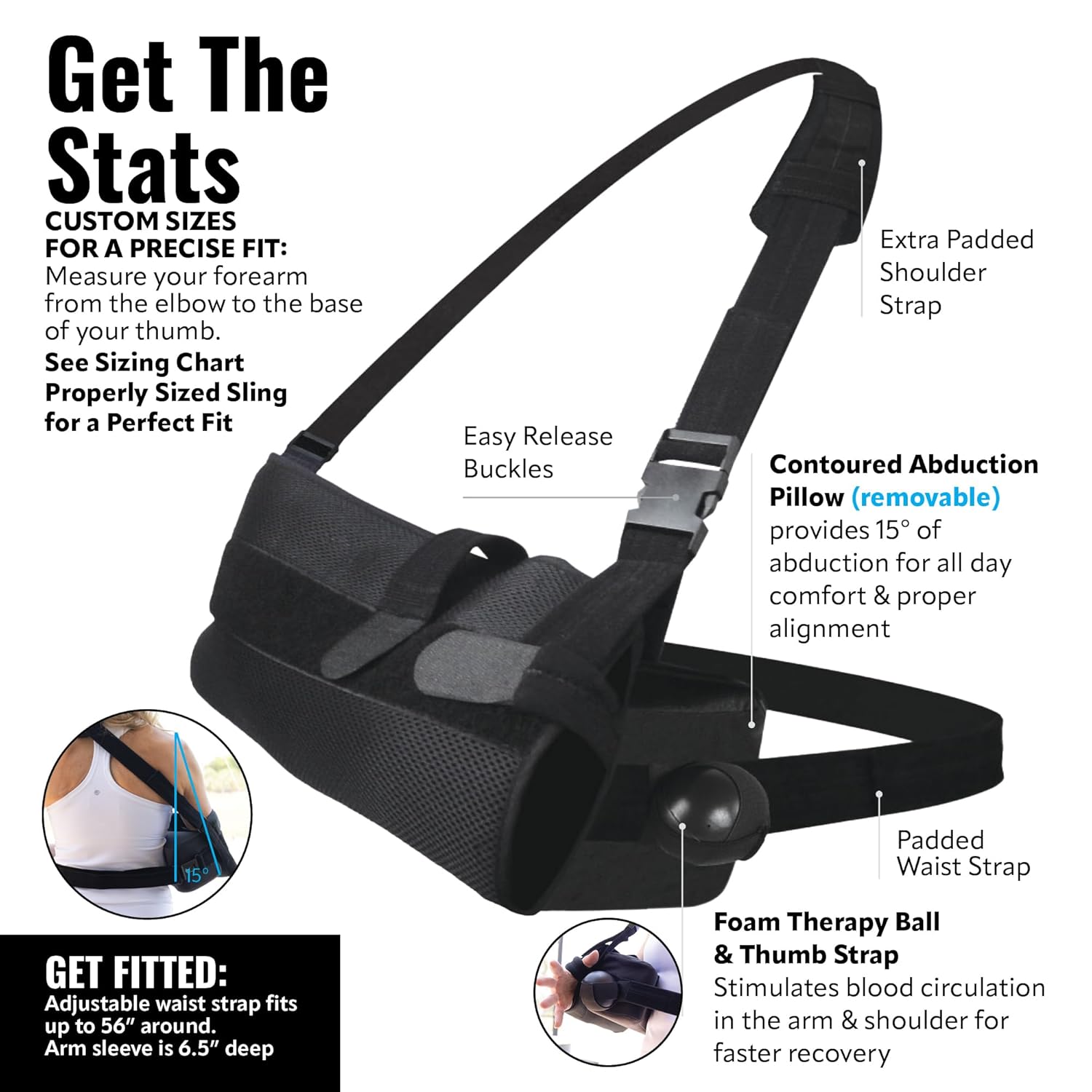 PerfectFit Arm Sling Shoulder Immobilizer with Abductor, Medical Grade Support Brace, Rotator Cuff or Surgery Recovery Sling, Shoulder Brace for Men and Women, Large, Black - Image 3