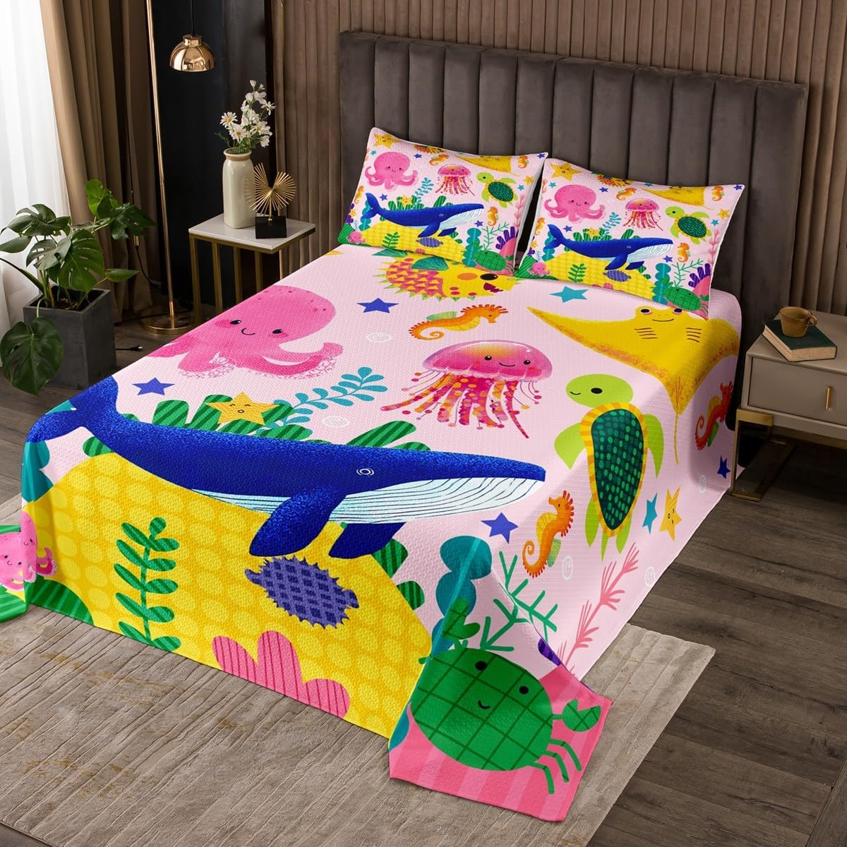 Kids Zoo Animal Bedspread Twin Size,Wild Animals Bedding Set for Girls Boys Teens Room Decor,Safari Lion Comforter Set Cartoon Crocodile Giraffe Quilt Coverlet,1 Pillowcase