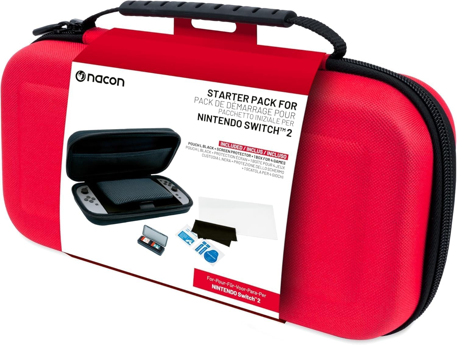 NACON Switch 2 Zubehör-Set | Hartschalenhülle, Displayschutz, Spielkarten-Aufbewahrungsbox (Rot)