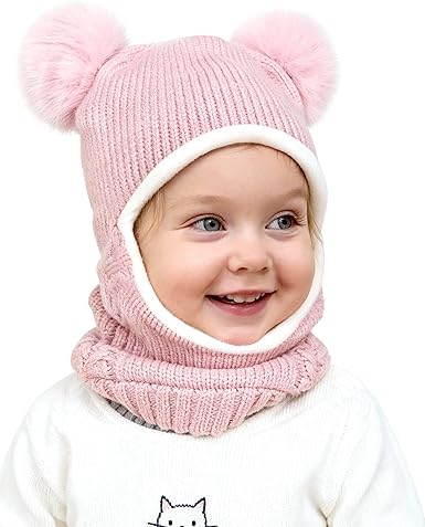 Camptrace Baby Toddler Winter Hat Scarf Set Pom Girls Boys Kids with Fleece Lined Beanie Snow Hat Hood