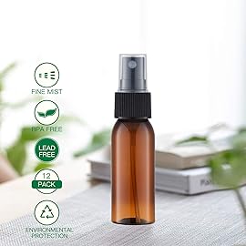 LISAPACK 1oz Amber Small Plastic Spray Bottle (12 Pack) Empty Mini Fine Mist Travel Size Atomizer, Tiny Sprayer for Little Perfume, Water, Cologne, Alcohol, Samples (Brown, 30ml)