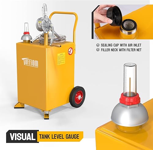 Miniatura 5 de TUFFIOM Carrito de combustible de 20 galones con ruedas y bomba de sifón manual, tanque de almacenamiento de transferencia de combustible diésel