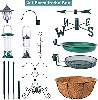 Vista 6 de Yinns Comedero para pájaros con poste al aire libre, gancho de pastor para comedero de pájaros, alimentador múltiple colgante con lámpara solar