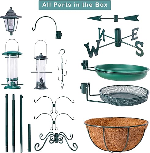 Miniatura 6 de Yinns Comedero para pájaros con poste al aire libre, gancho de pastor para comedero de pájaros, alimentador múltiple colgante con lámpara solar,