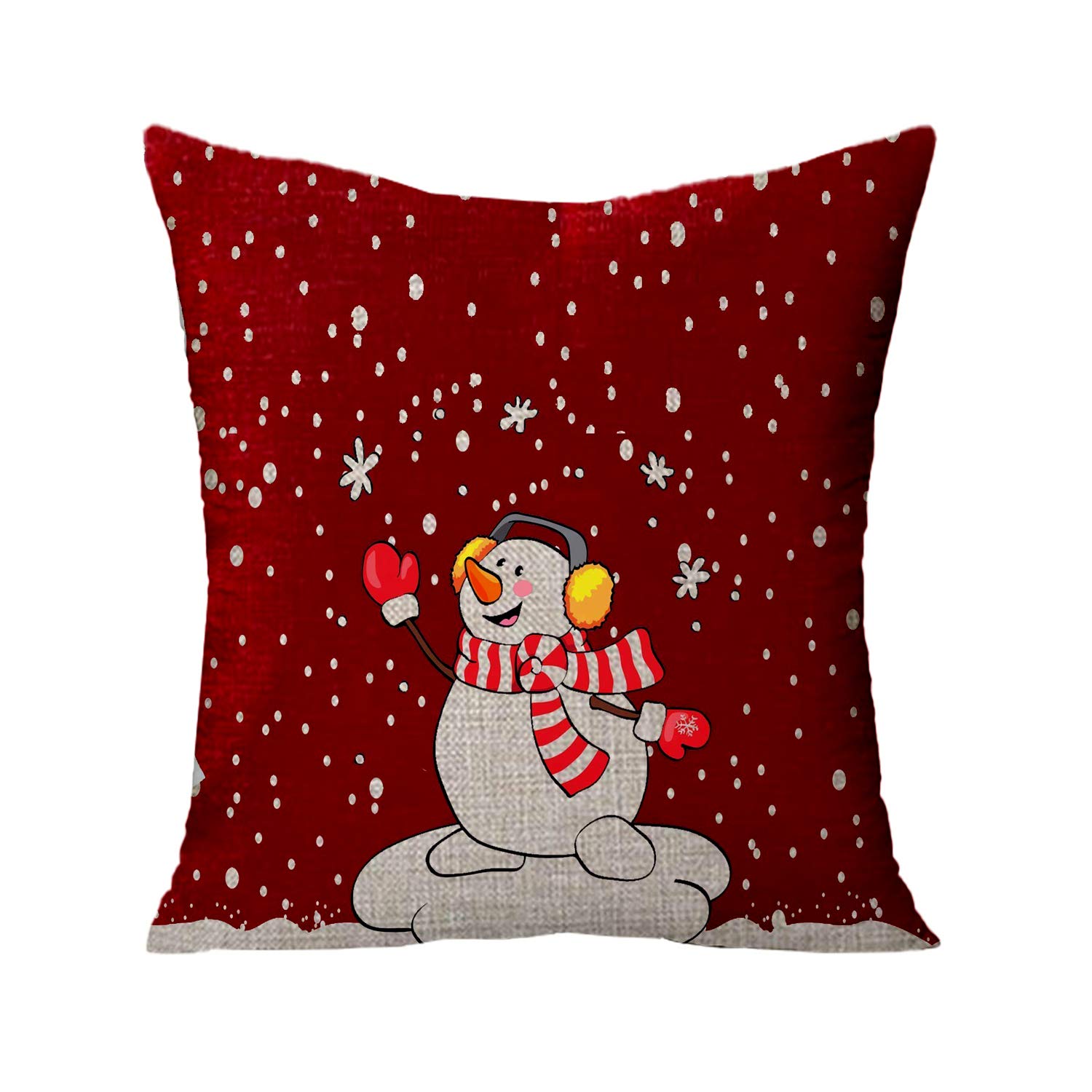 FJPT Throw Pillow Cover Christmas Birthday Gift Baby Its Cold Outside Cute Snowman Snowflakes Red Cotton Pillowslip for