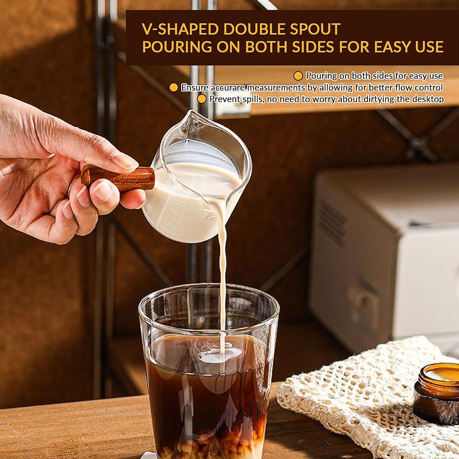 Espresso Cups with Handle 100ml Expresso Shots Glass Cup with Spout and Scale Temperature Resistant (Double Spout)