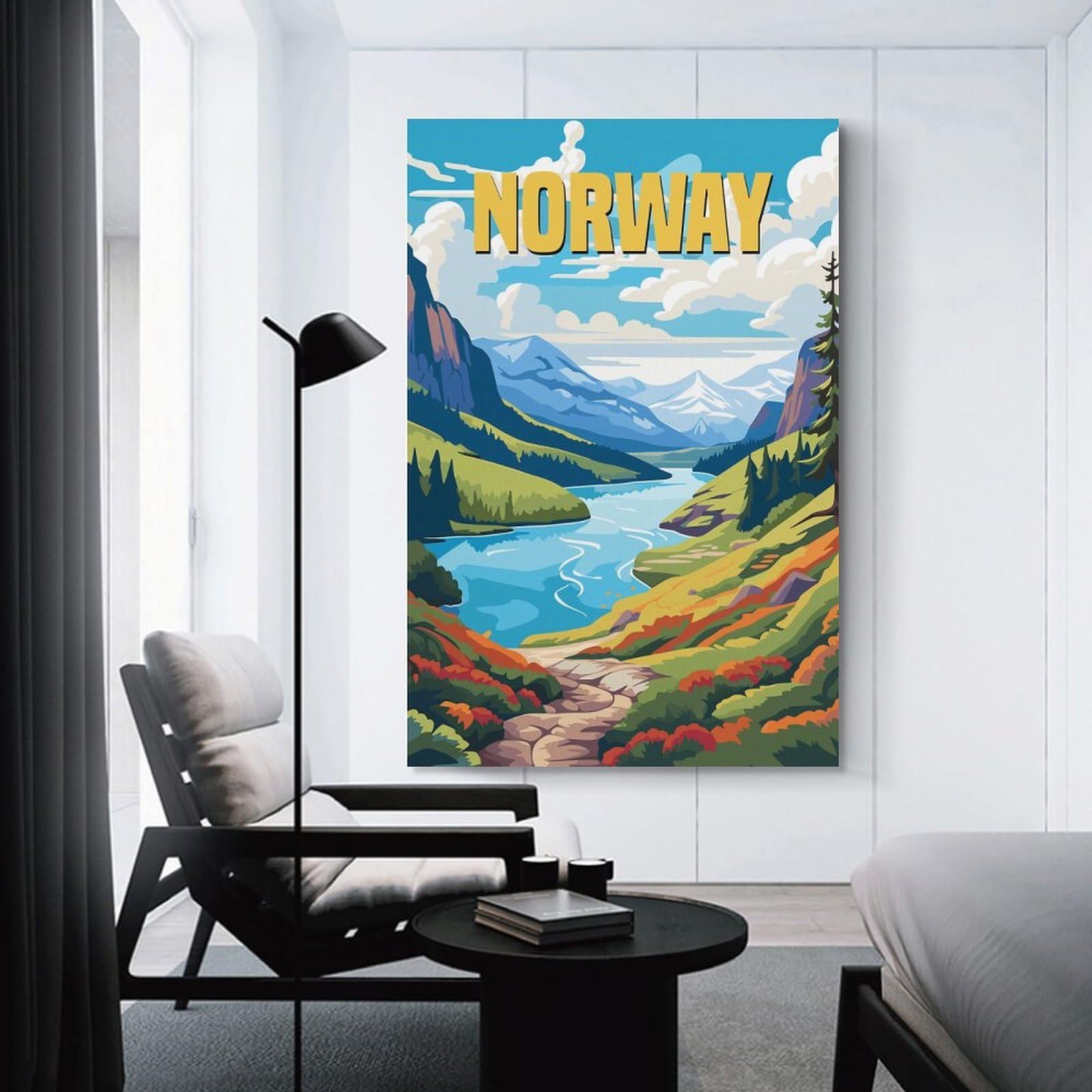 Junmoney Norway Landscape Room Decor Wall Art 24x36inch(60x90cm), for Corridors, Hallways Or Apartment Entries, Decorative Wall Art for Narrow Spaces