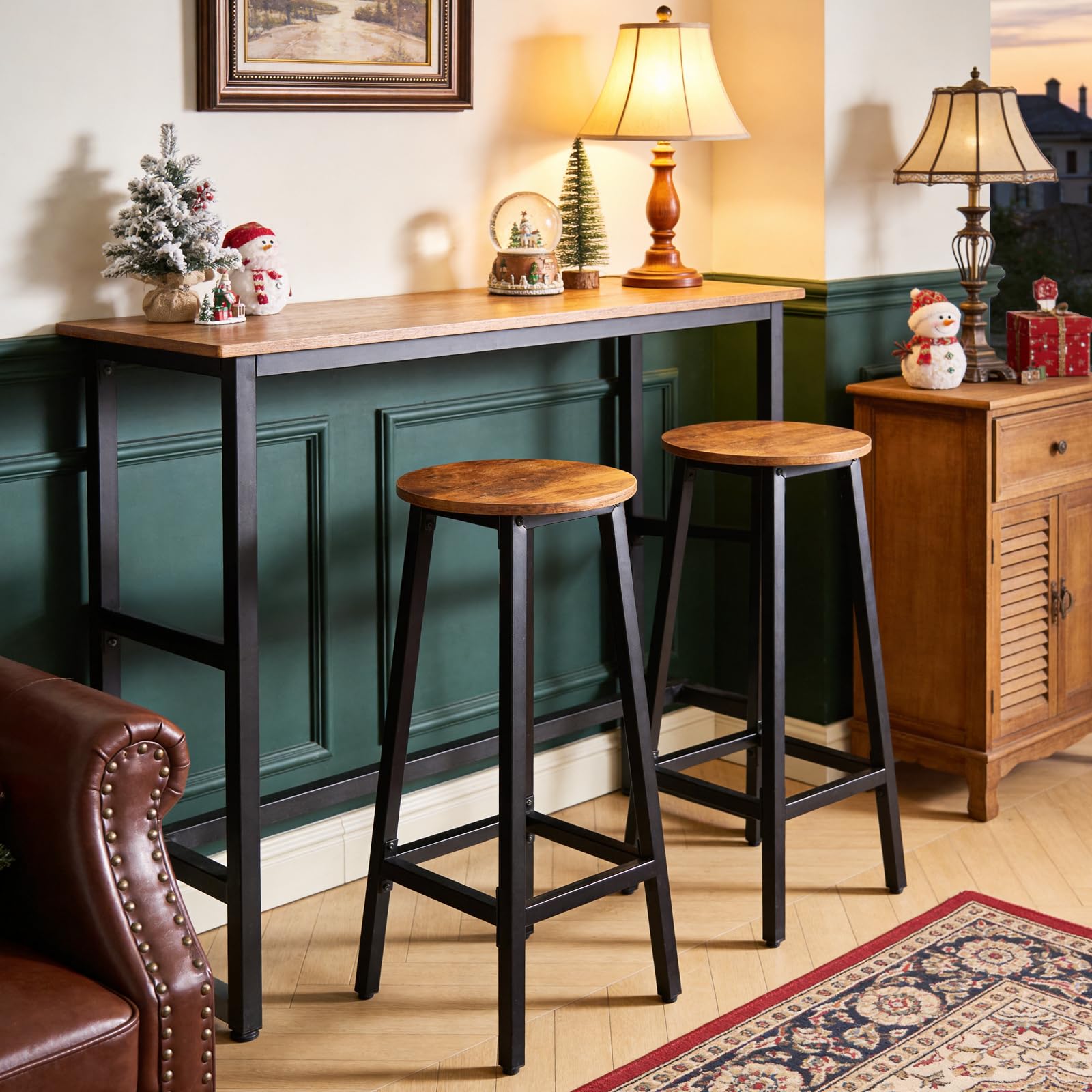 LOKOOY Juego de 2 Taburete de Bar,Bancos para Barra de Cocina,Silla Alta para Barra con Patas Metálicas Reforzadas,Altura 70CM,Carga 100KG