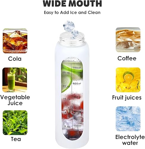 Miniatura 4 de GIEMIT Botellas de agua de vidrio de 32oz con funda de silicona, botellas de hidratación para beber, reutilizables, borosilicato, boca ancha,