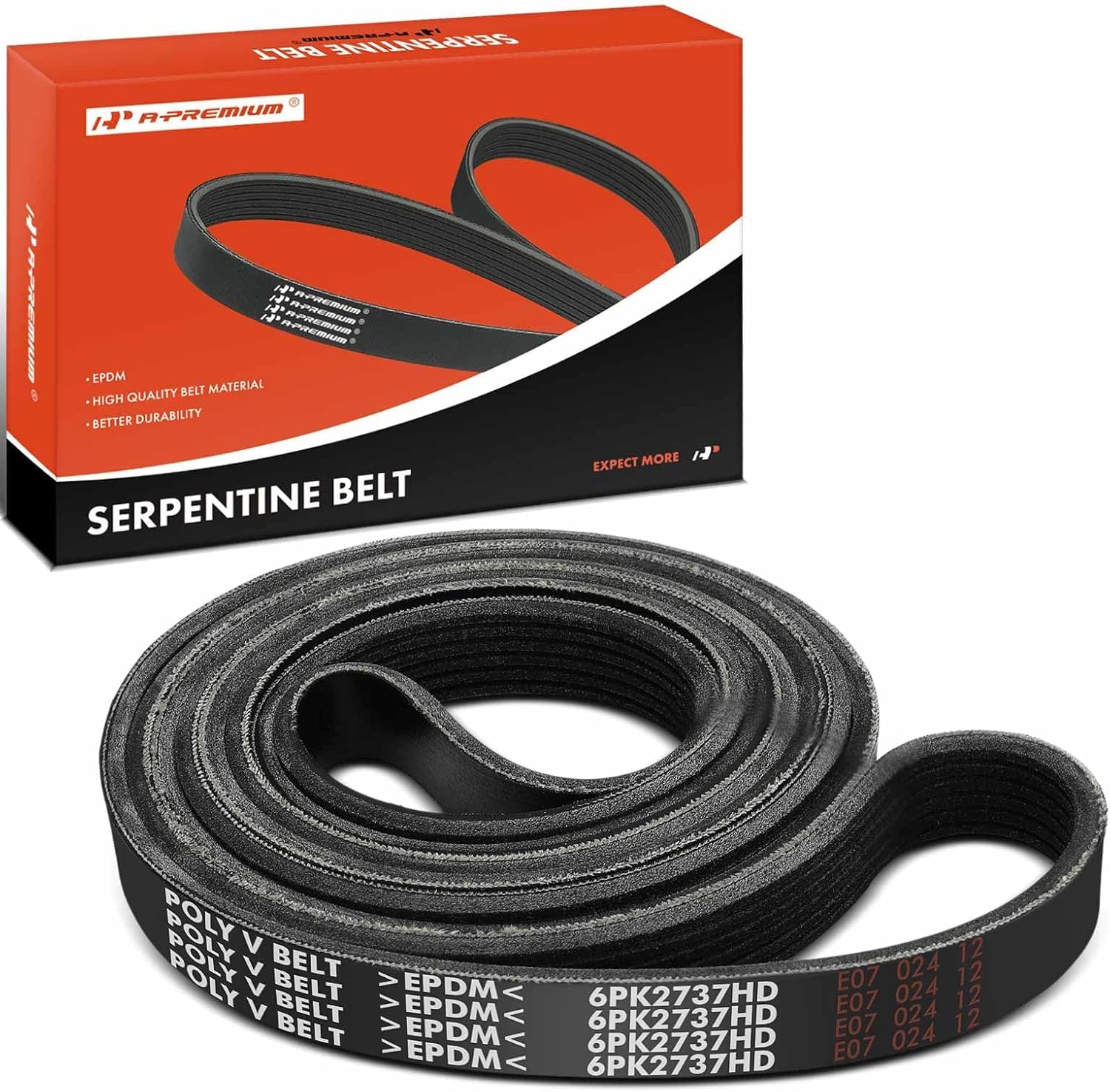 A-Premium Serpentine Belt 107.75 In Heavy-Duty For Ford F-53 Motorhome Chassis 2016-2019, F-59 Commercial Stripped Chassis 2016-2019, F-650 F650 2016-2019, F-750 F750 2016-2018, 6.8L