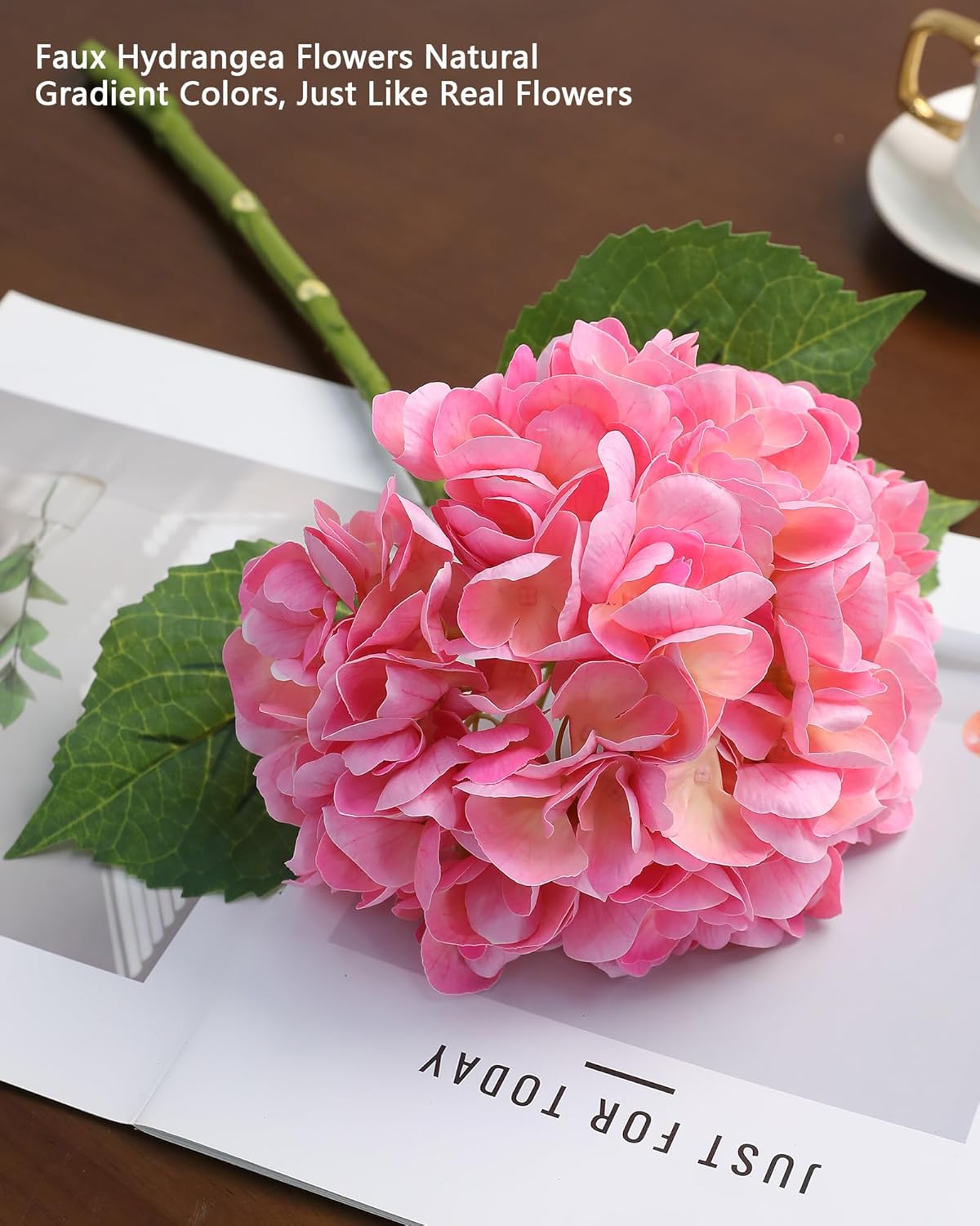 5pcs Pink Hydrangea Artificial Flowers Real Touch Latex Large Fake Hydrangeas 21in Lifelike Full Dried Faux Hydrangeas Flowers for Home Decor Wedding Party Arrangements