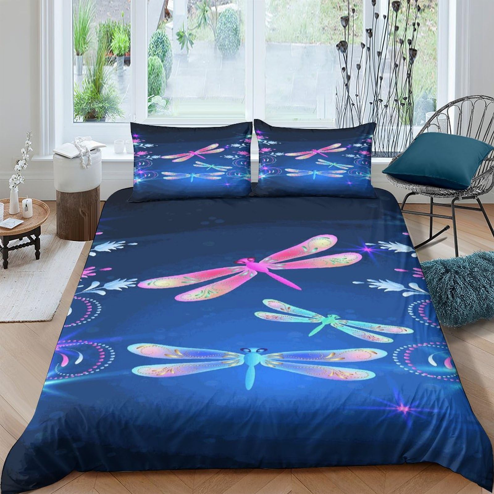 MXRMXR Dragonfly Duvet Cover Bed Bedding Set Quilt Bed Cover Soft Microfiber Comforter Cover with Pillowcase And Zipper Closure for Teens And Adults Double（200x200cm）