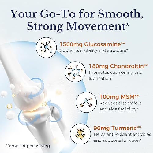Miniatura 4 de Vitalitown Glucosamina condroitina MSM, cúrcuma, colágeno, ácido hialurónico, boswellia, quercetina, fórmula 11 en 1, sulfato de glucosamina 1500