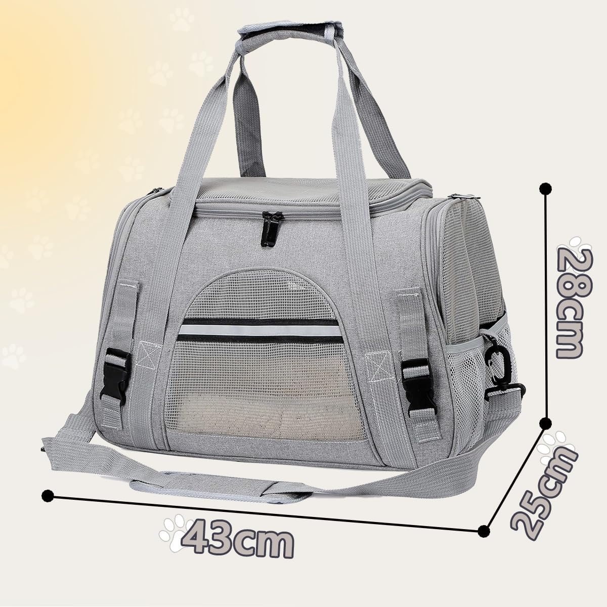 Transporttasche Katze,5 kg Faltbare Transportbox Katze mit Schulterriemen,Katzentransportbox Hunde Katzen Transportboxen,katzentransporttasche,Katzen Tragetasche für Katzen, kleine Hunde Grau,M