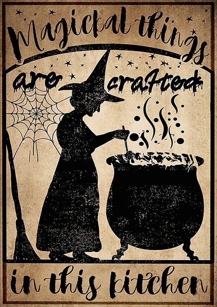 Targa In Metallo Witches Kitchen Rules – 20x30 Cm, Retrò, Scritta Divertente, Decorazione Per Halloween E Cucina - 3