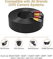 Vista 5 de Cable Bnc todo en uno de 200 pies para cámara de seguridad siamesa y video siamés, cable de extensión con 2 conectores hembra para todos