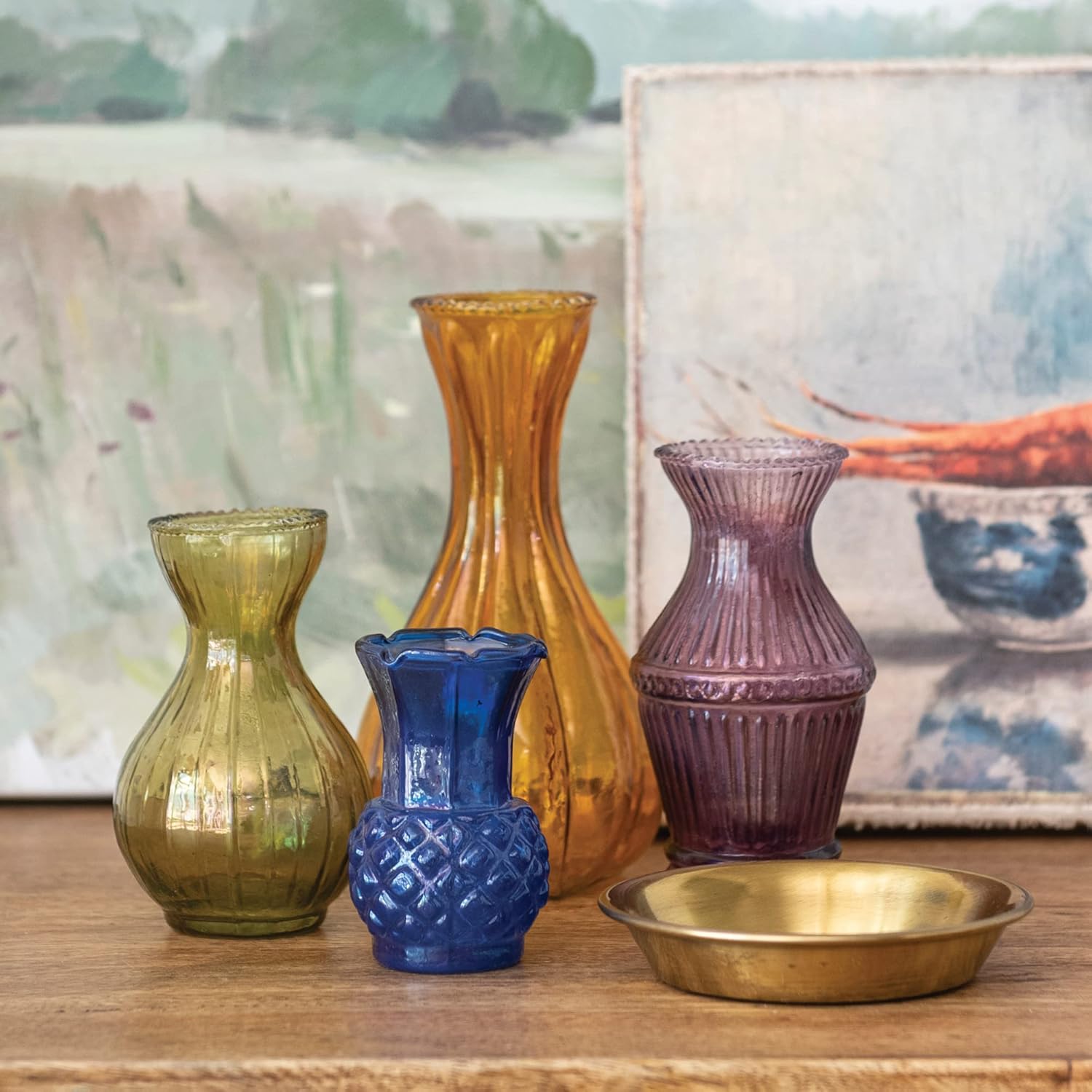 Multicolor Debossed Glass Bud Vase Set of 4