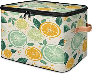 Storage Bins Lemon Lime Storage Basket with Zipper Lid & Handle Foldable Storage Box Storage Cube Bin Clothes Organizer for Closet, Bedroom