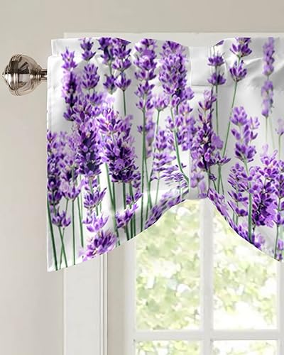 Miniatura 3 de Cenefa de amarre de lavanda púrpura pastoral para ventanas de cocina, cenefas florales de primavera de 42 x 12 pulgadas, 1 panel de cortinas cortas