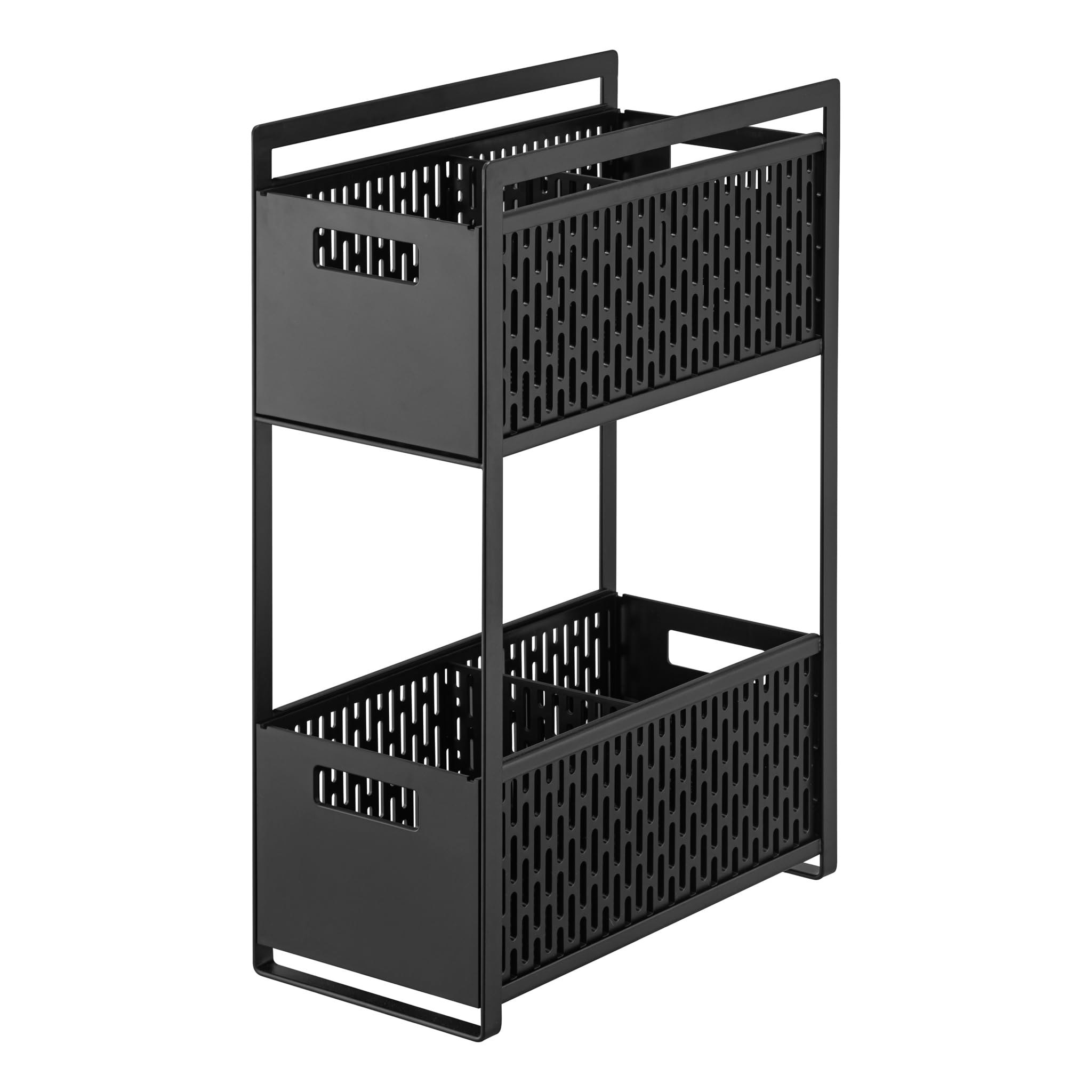 YAMAZAKI 5219 TOWER 2~Tiered Storage Basket Set, black, ABS Resin / Steel / Silicone, 16 x 32.5 x 46 cm