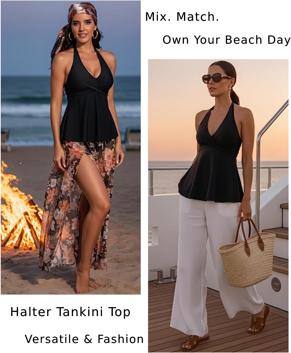 Women's Halter Tankini Tops - 2025 Flow Swim Tops V-Neck Bathing Suit Loose Fit No Bottom - Image 4