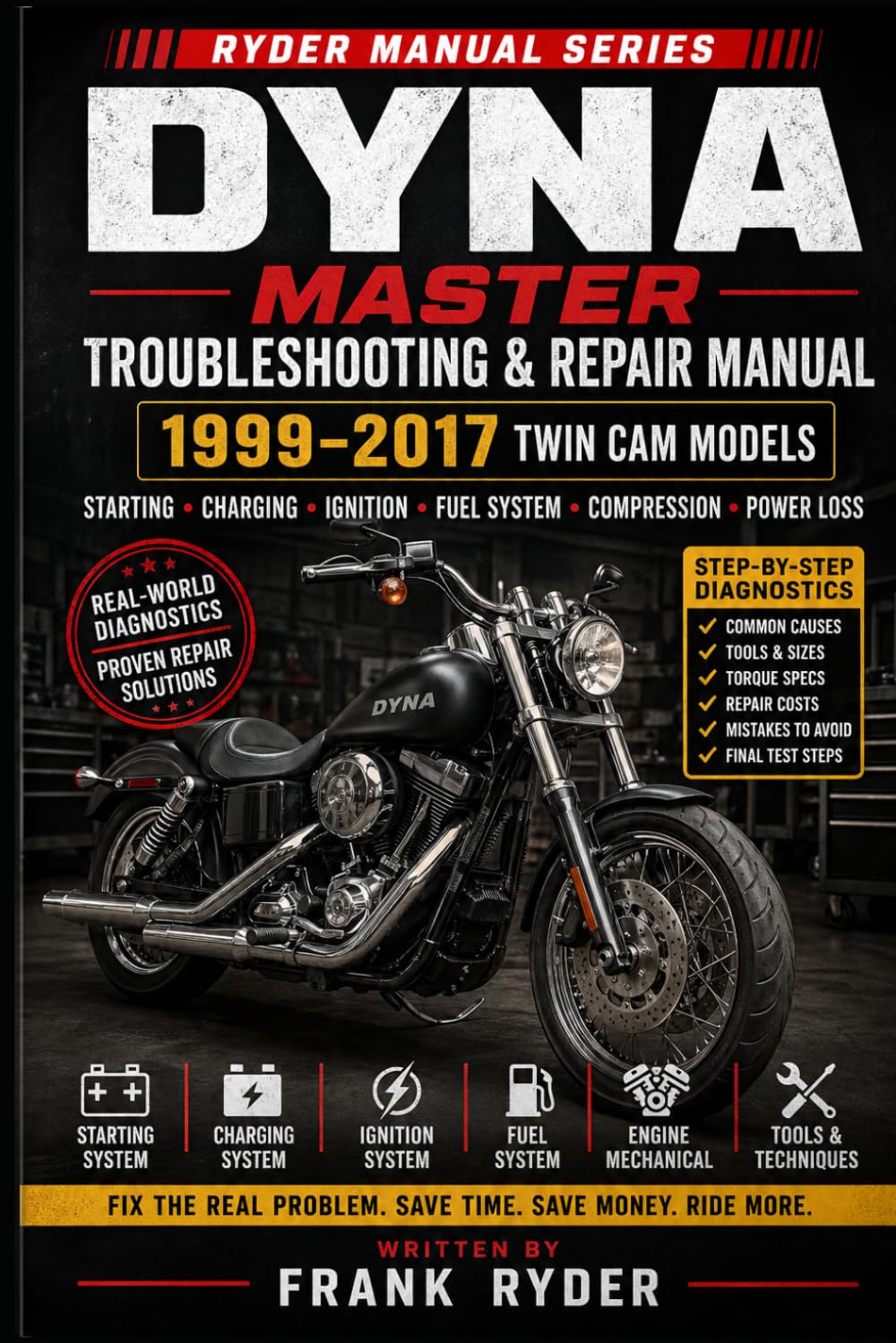 DYNA MASTER TROUBLESHOOTING & REPAIR MANUAL: 1999–2017 Twin Cam Models — Step-by-Step Diagnostics, Real-World Fixes, Torque Specs, Tools, Costs, ... Engine, Fuel, Brakes, Suspension & Drivetrain