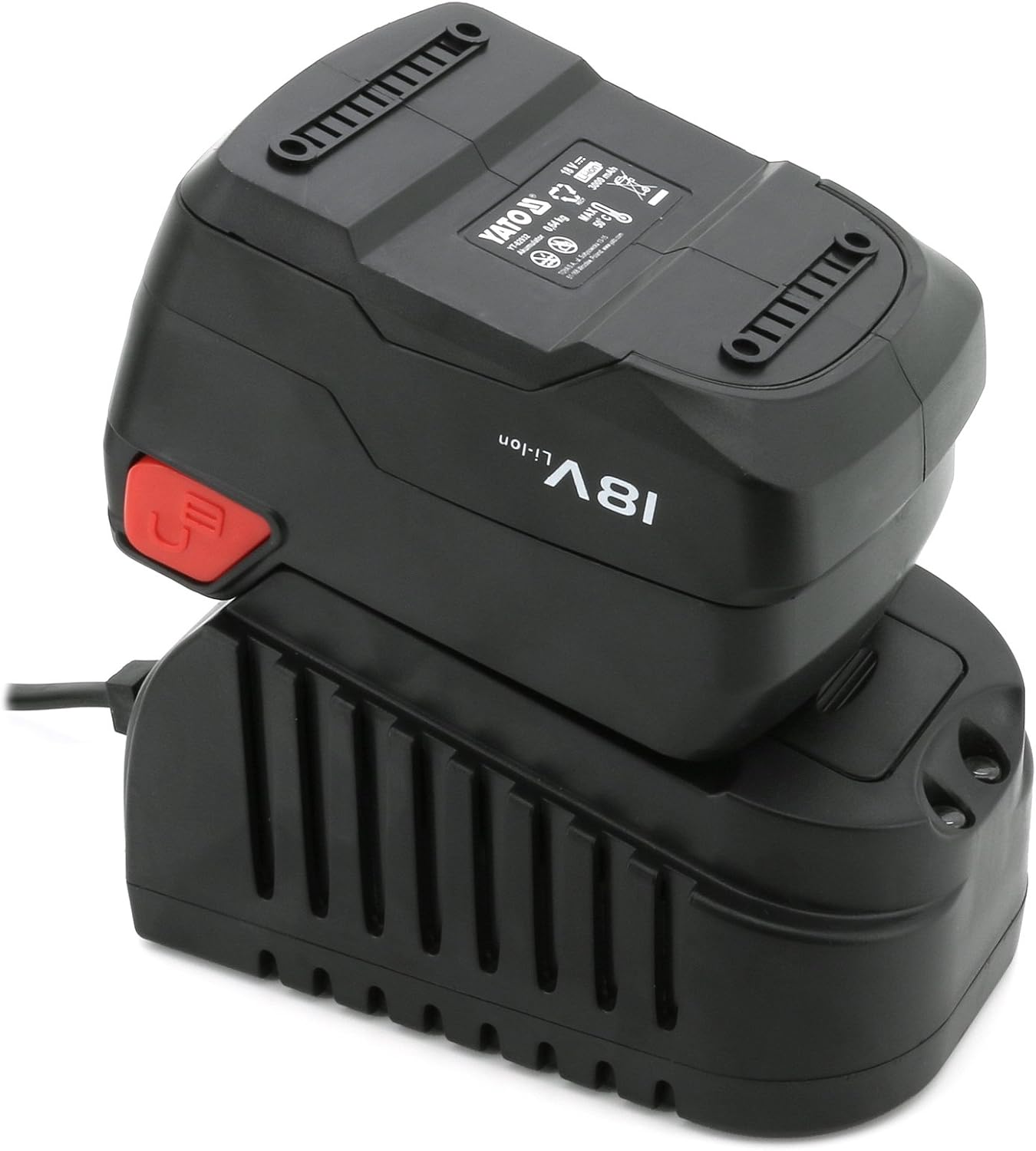 Yato 18V Lithium-ion battery charging on its dedicated charger
