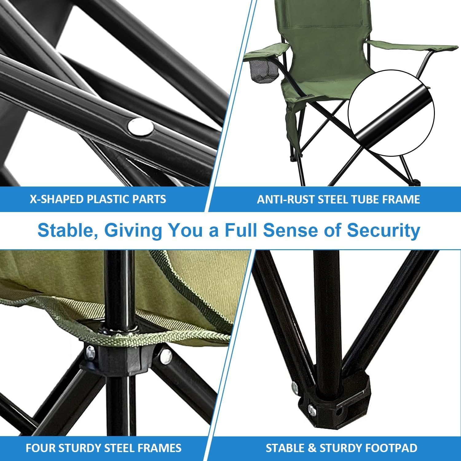 Folding Camping Chairs 2 Pack Portable Outdoor Chair for Camping, Fishing, Beach, Picnic, Lightweight High Back Foldable Chair with Cup Holder & Storage Bag, Supports300lbs, Green