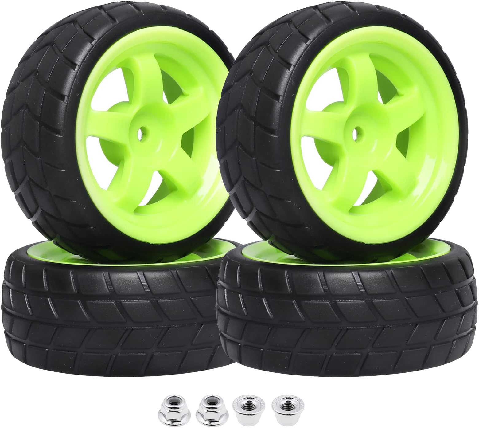 Hobbypark 4pcs-Pack 26mm Width RC Rubber Tires Plastic Wheel Rims 12mm Hub Mount for Redcat HSP 1:10th On Road Car Touring