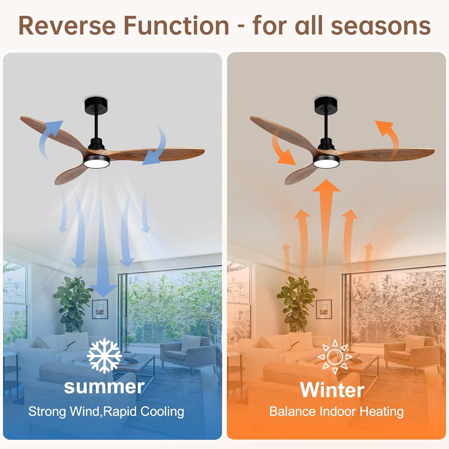 Ovlaim 52 Inch Wood Ceiling Fan with Light Remote Control,Quiet DC Motor,3 Blades Indoor Ceiling Fan for Bedroom Living Room,ETL Listed Downrod Mount 52" Natural Wood 3 Downrods