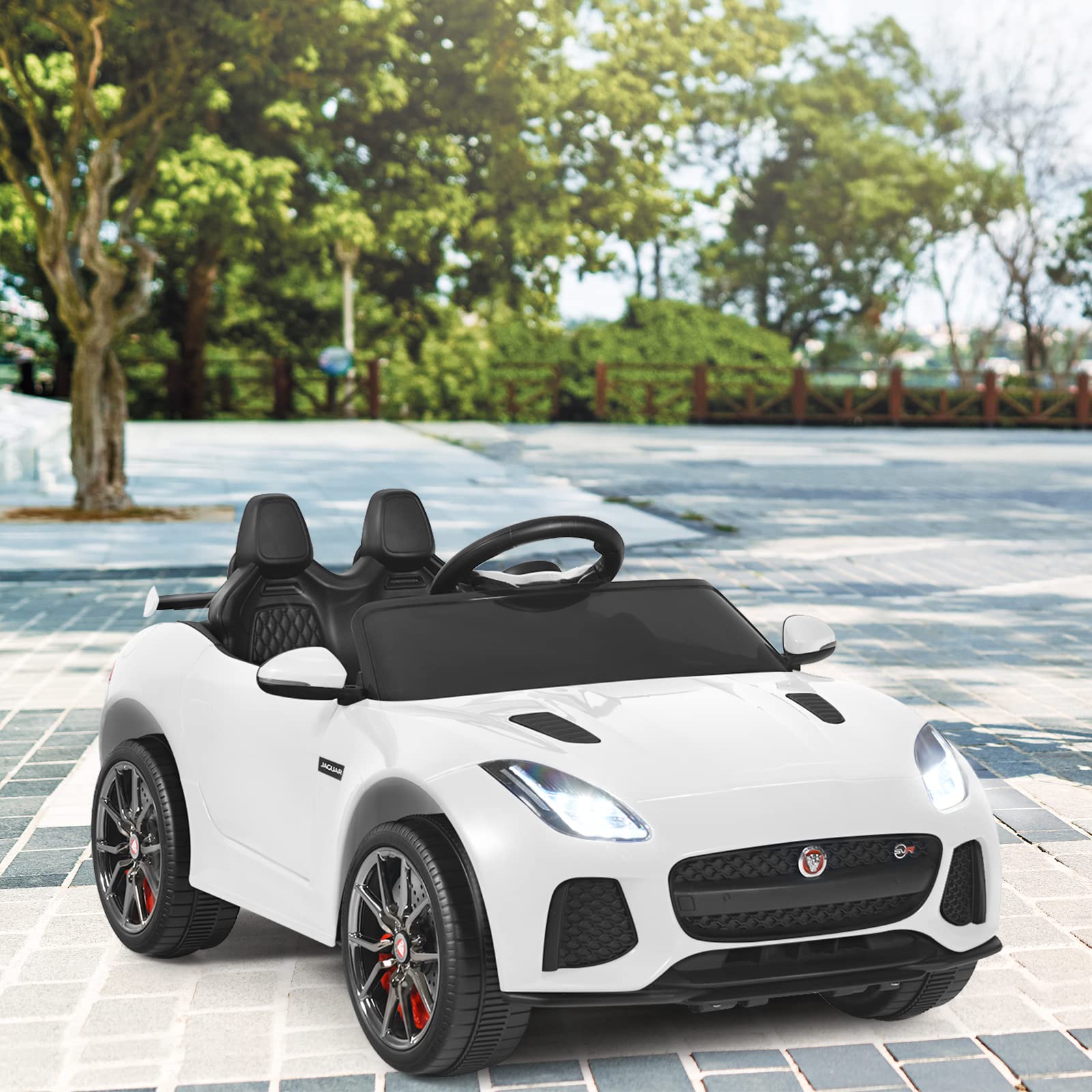 GOPLUS Jaguar Voiture Electrique Enfants 12V avec Télécommande, 3-5 KM/H Sons et Musique, Voiture Electrique Enfant 1 Place pour Enfant 3-8 Ans, Charge 25KG(Blanc)