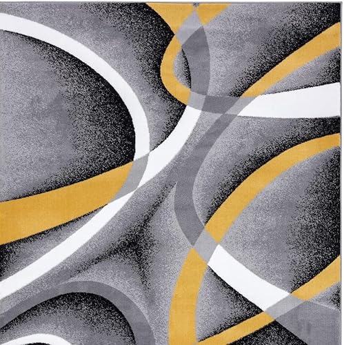 Miniatura 5 de 2305 Alfombra abstracta moderna roja, negra, y beige, Sintético, Amarillo