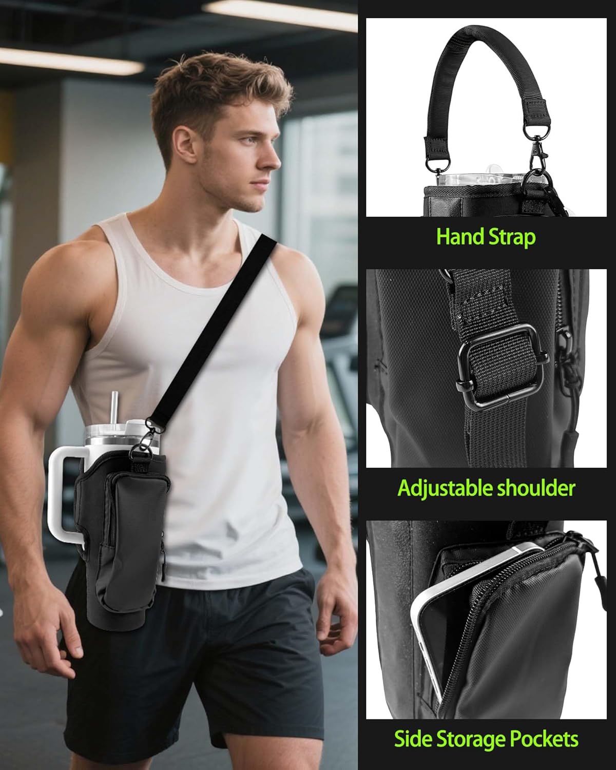 Magnetic Gym Bag for Men and Women, Magnetic Water Bottle Holder for Stanley, Small Gym Bag, Gym Gifts for Women and Men (Black, <30 OZ) - Image 8