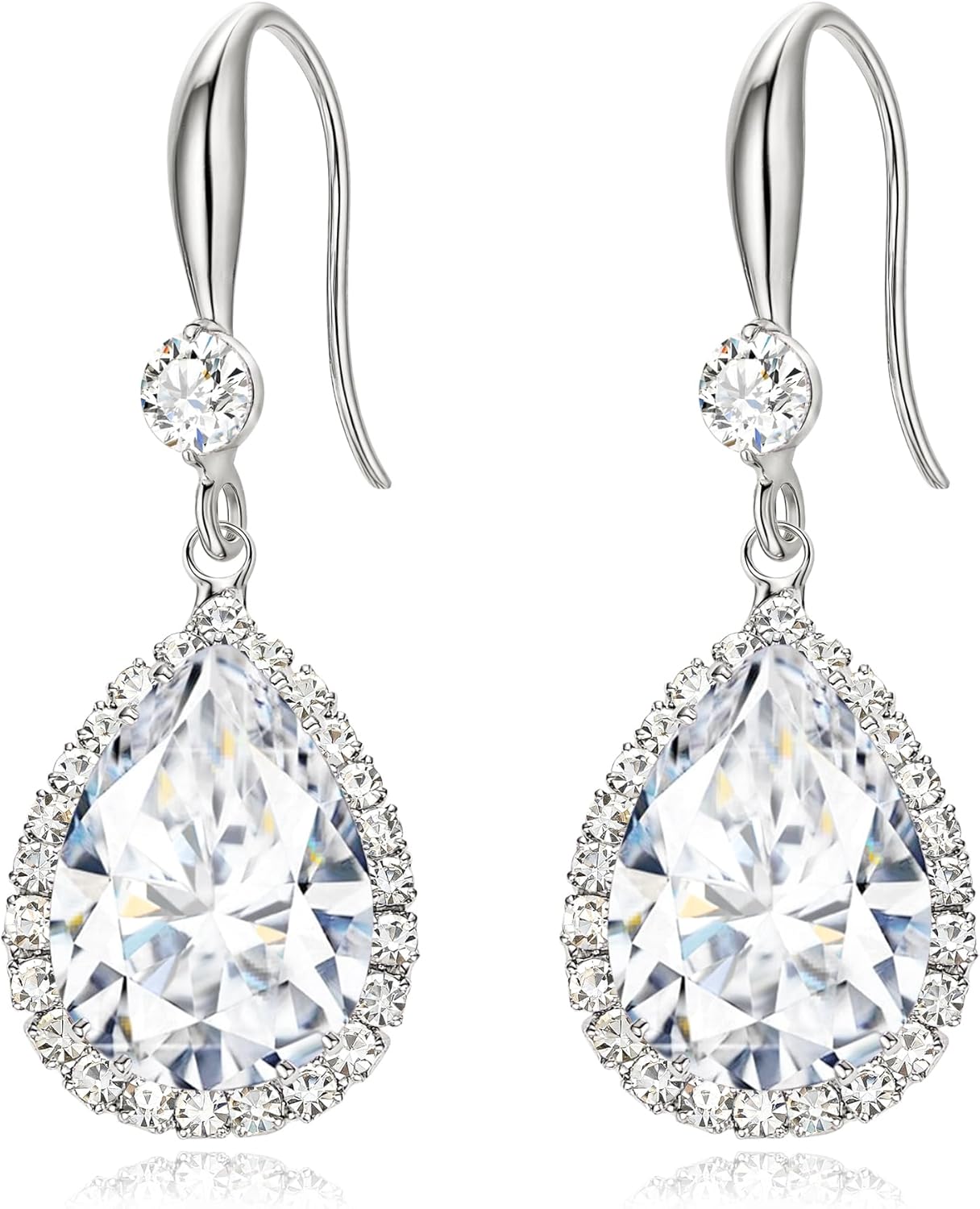 EVER FAITH Wedding Dangle Drop Earring for Bride, Elegant Birthstone Cubic Zirconia Teardrop Party Prom Round CZ Fish Hook Earrings for Women