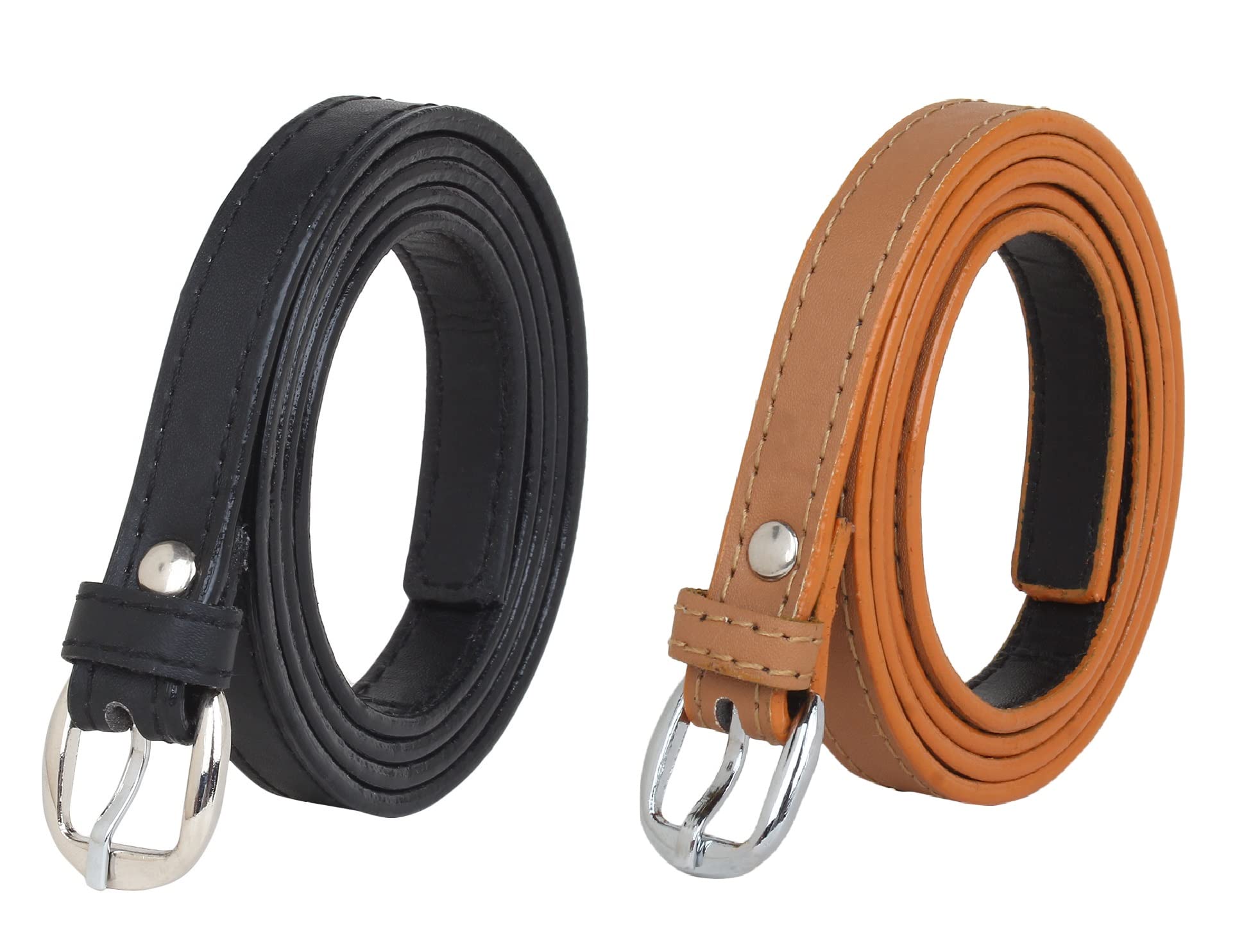 zacharias Women's Artificial Leather 0.5 Inches Slim Belt V-0.5_(Black & Tan_Pack of 2)-picture-45