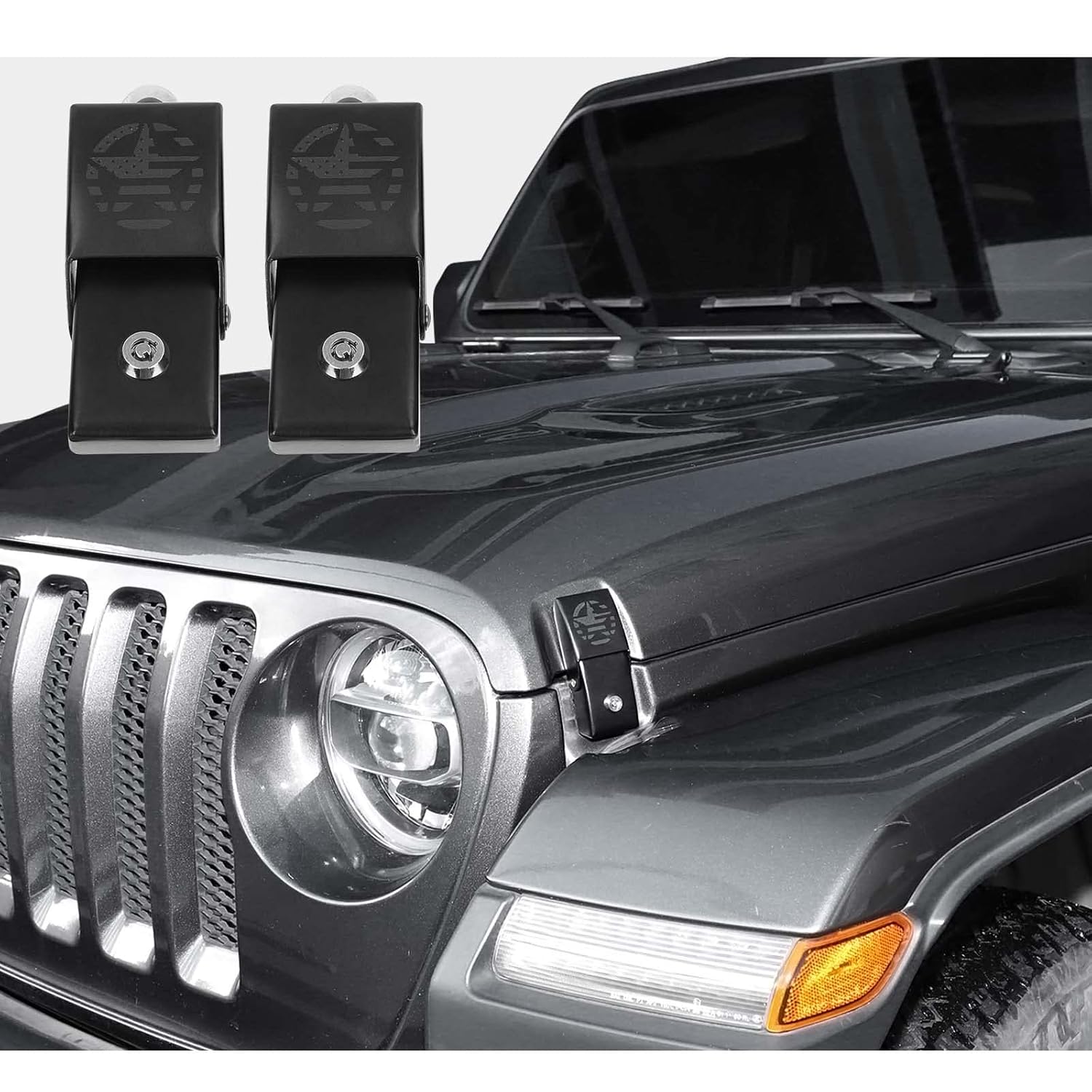 Hood Latches Locking Hood Catch Kit Aluminum Alloy Hood Locks for 2007-2026 Jeep Wrangler JK JKU JL JLU & Jeep Gladiator JT（Star