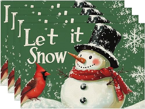Christmas Snowman Placemats Set of 4 Let It Snow Dining Place Mats Linen Table M
