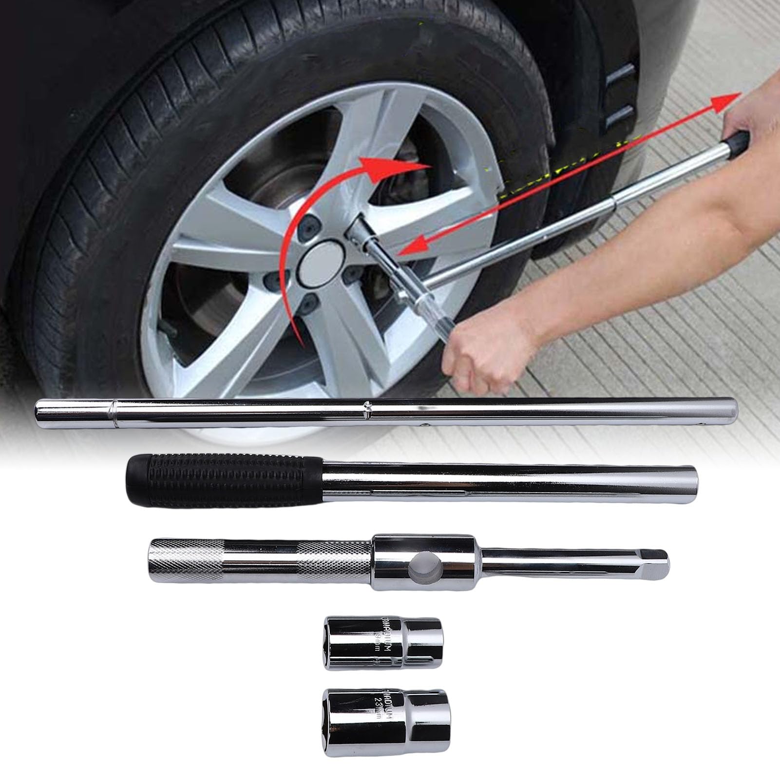 Akozon Clé à Molette étendue Robuste, Outil de Démontage D'écrou de Fer à 4 Voies avec Boîte de Rangement pour L'entretien des Roues de Voiture